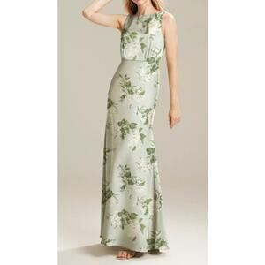 AW BRIDAL 16 1X plus sage garden party floral Giselle satin maxi dress NEW B49